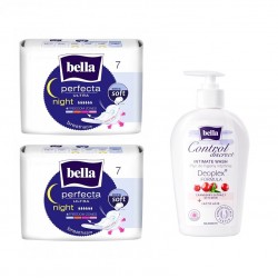 2x Podpaski Bella Perfecta Ultra Night 7 szt. + 1x Płyn do higieny intymnej Bella Control 300 ml