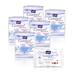 5x Wkładki urologiczne Bella Control Discreet Extra 10 szt. + 1x Chusteczki nawilżane do higieny intymnej 20szt.